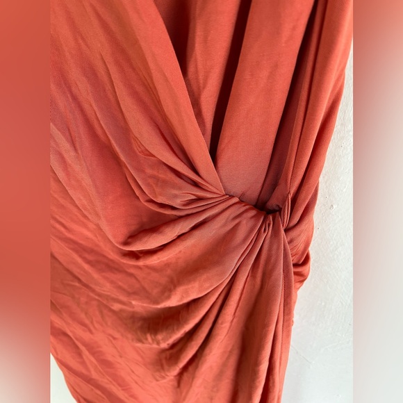Forever 21 Orange/Pink Salmon Knotted Cute Pretty V Neck Bodycon Dress S - Picture 2 of 4